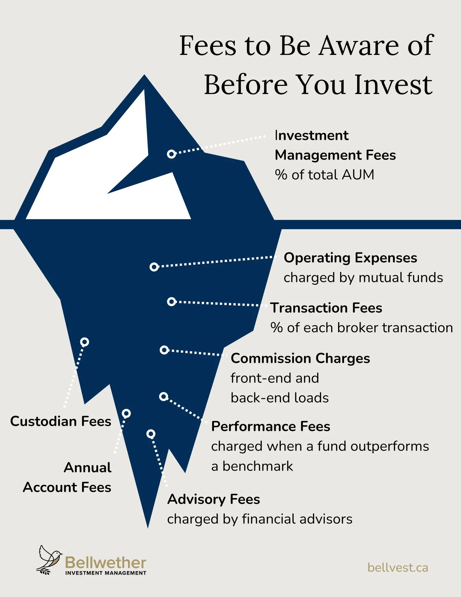 Representation of fees investors can expect to pay, visualized with an iceberg.